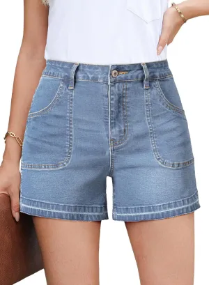 Dokotoo Womens Jean Shorts Stretchy High Waisted 2025 Straight Leg Frayed Raw Hem Casual Denim Shorts with Pockets
