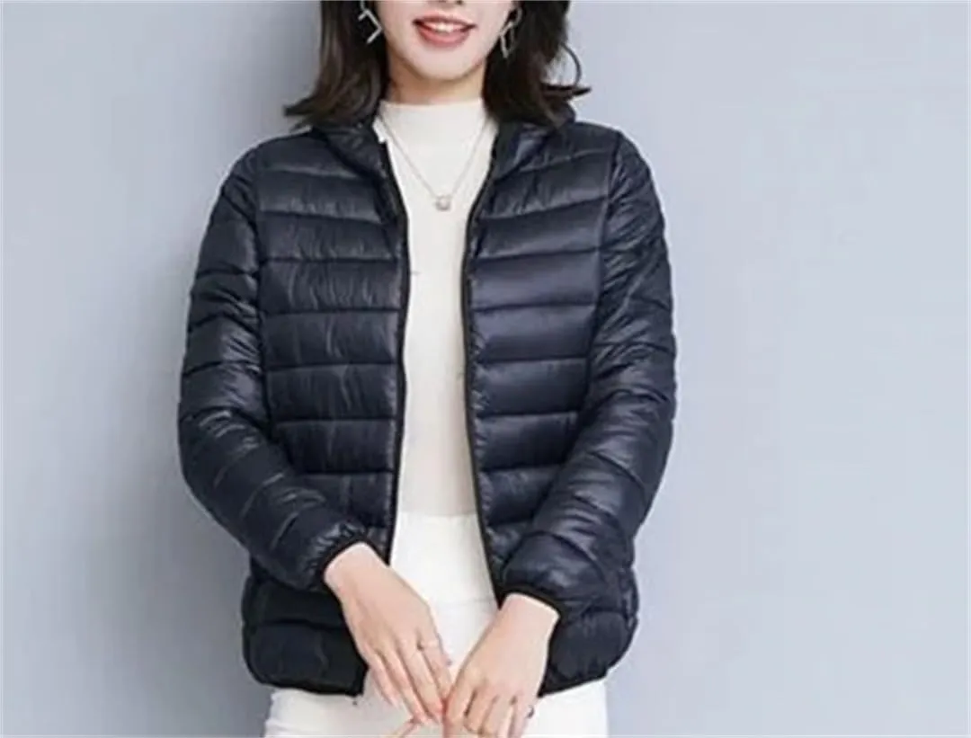 Down Jacket Women's Short Autumn Winter Parkas Stand-UP Collar Hooded Warm Cotton Padded Coat