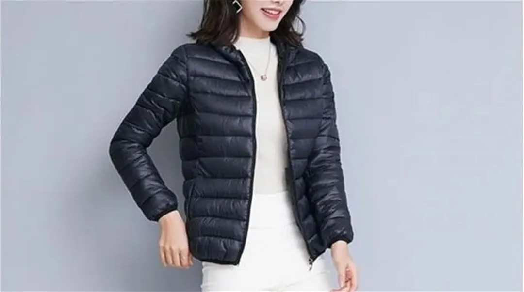 Down Jacket Women's Short Autumn Winter Parkas Stand-UP Collar Hooded Warm Cotton Padded Coat