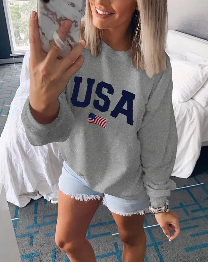 Dressmine Womens Casual Long Sleeve Graphic Tee Shirts Crew Neck Sweatshirts Pullover Tops for Women