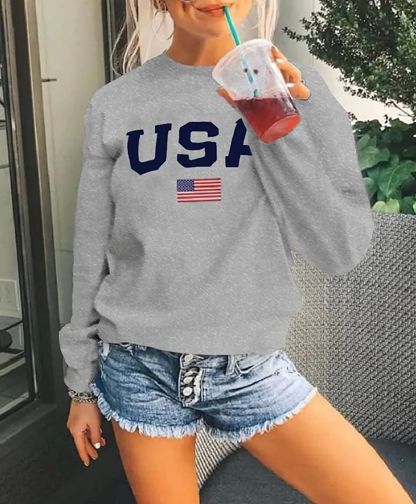 Dressmine Womens Casual Long Sleeve Graphic Tee Shirts Crew Neck Sweatshirts Pullover Tops for Women