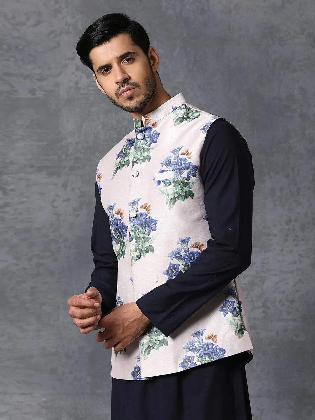 Elina fashion Men's Indian Satin Nehru Jacket || Printed Bandhgala Jodhpuri Sleeve Less Waistcoat ONLY