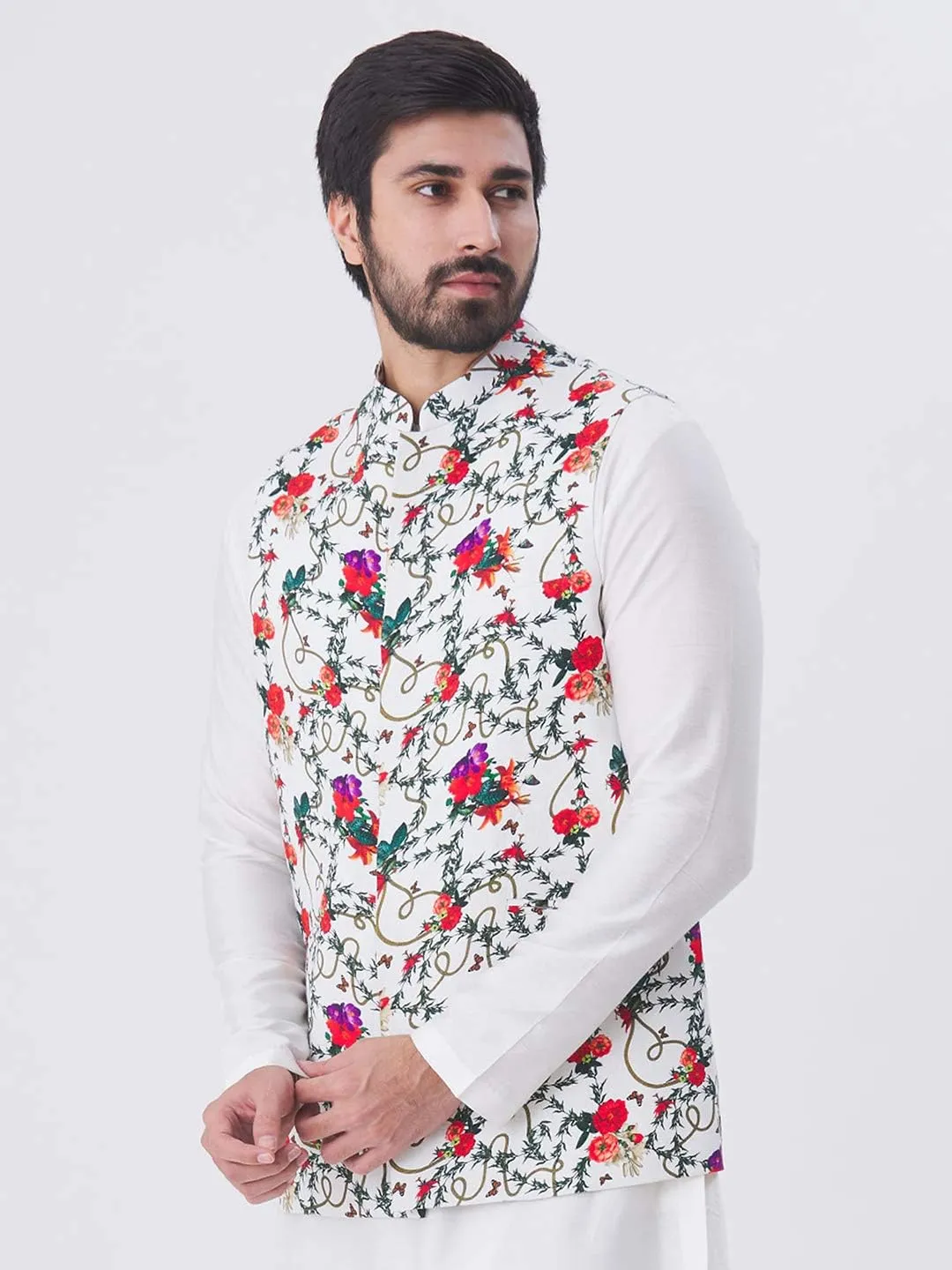 Elina fashion Men's Indian Satin Nehru Jacket || Printed Bandhgala Jodhpuri Sleeve Less Waistcoat ONLY