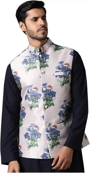 Elina fashion Men's Indian Satin Nehru Jacket || Printed Bandhgala Jodhpuri Sleeve Less Waistcoat ONLY