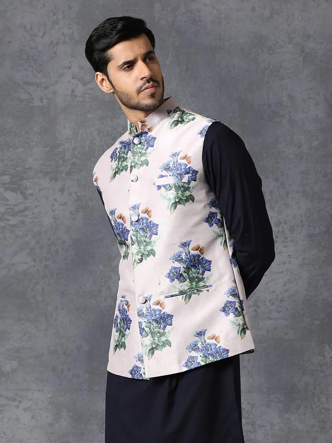 Elina fashion Men's Indian Satin Nehru Jacket || Printed Bandhgala Jodhpuri Sleeve Less Waistcoat ONLY