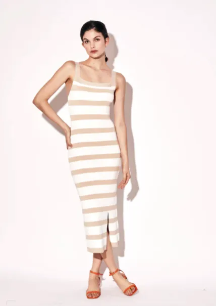 Epsilon Striped Dress | Latte & White