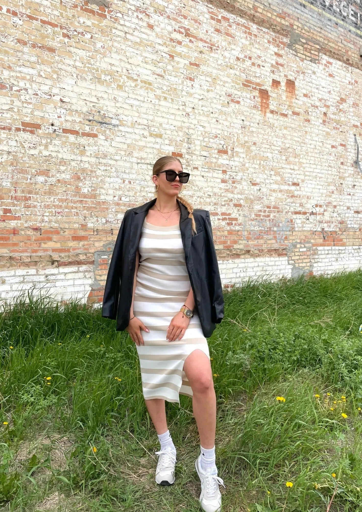 Epsilon Striped Dress | Latte & White