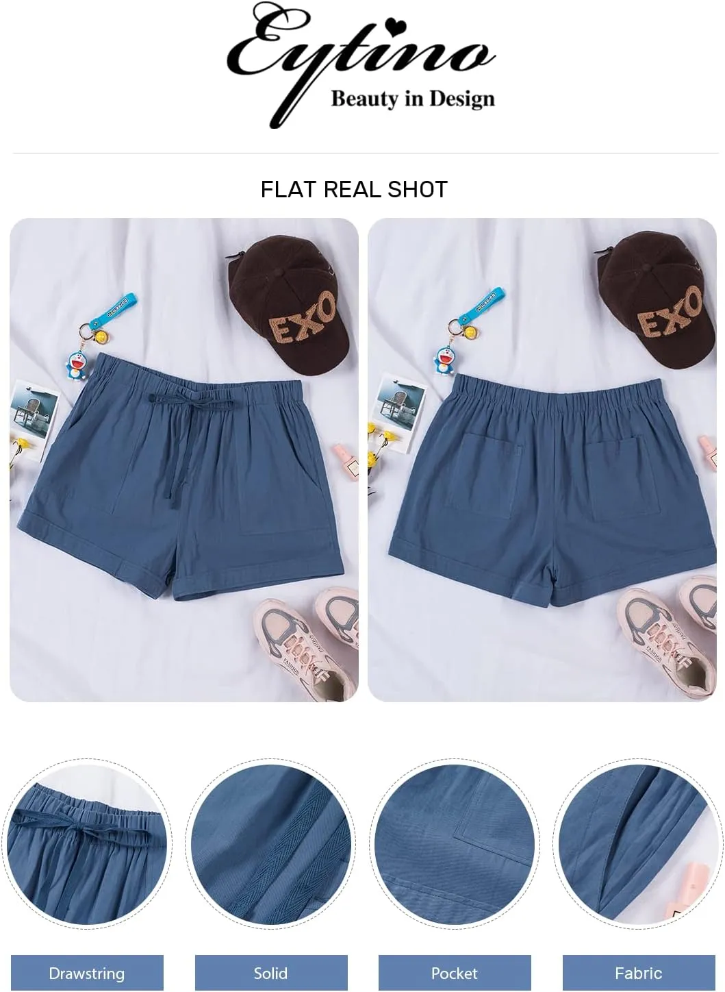 Eytino Womens Plus Size Comfy Drawstring Casual Elastic Waist Pocketed Shorts,1X-5X