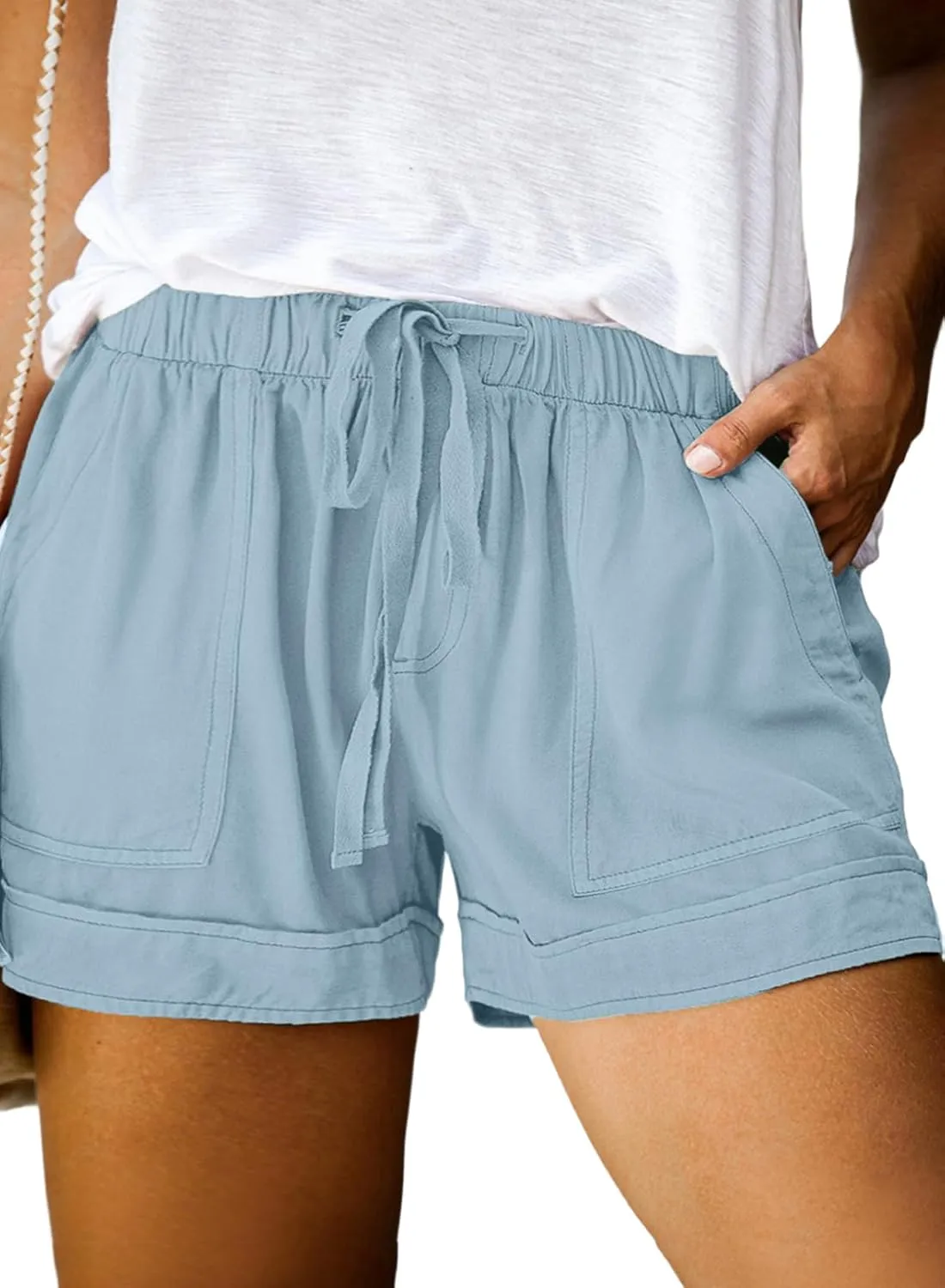 Eytino Womens Plus Size Comfy Drawstring Casual Elastic Waist Pocketed Shorts,1X-5X