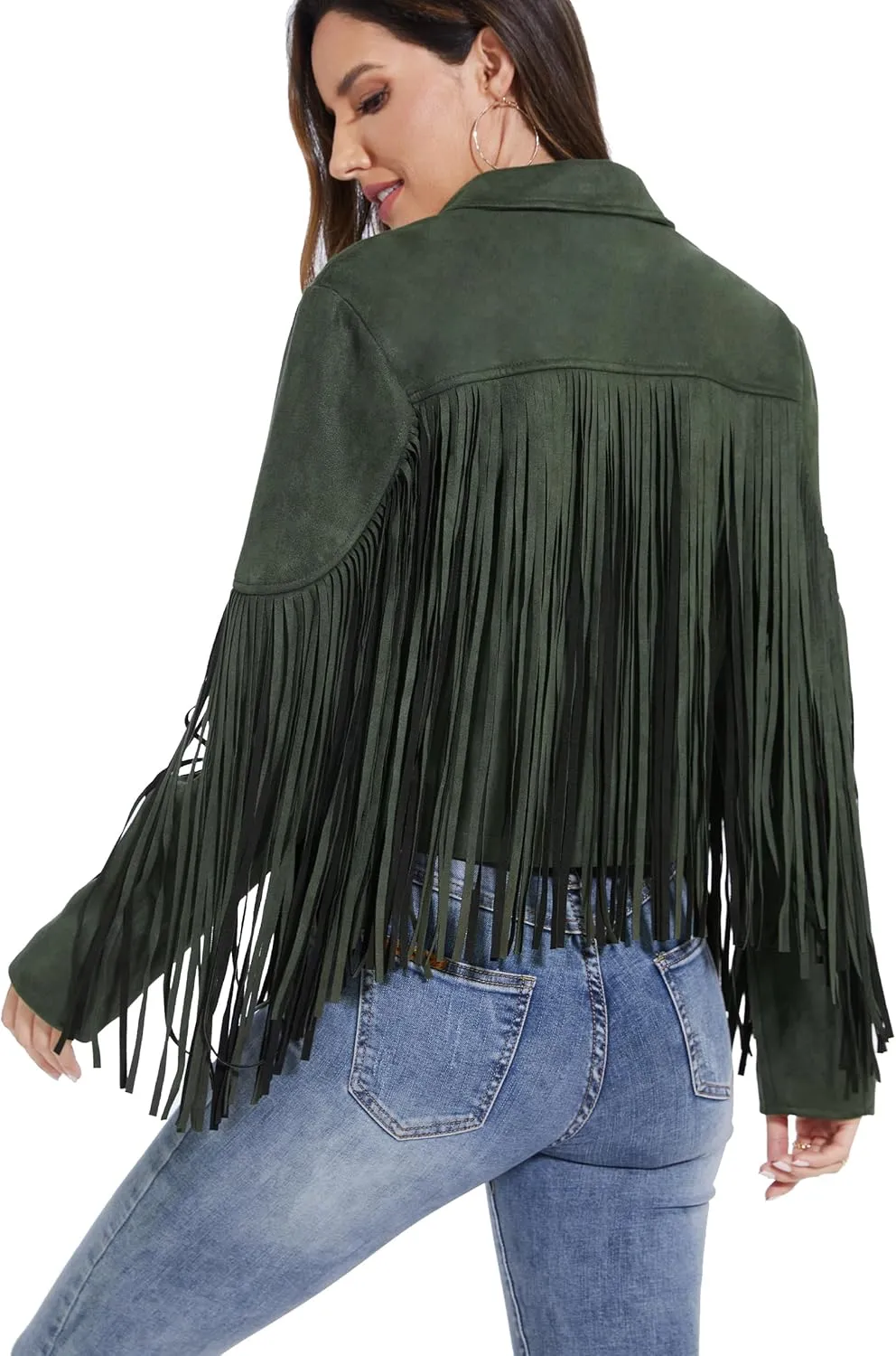 Fahsyee Women's Fringe Leather Jackets - Suede Faux Motocycle Biker Cropped Coat Vegan Blazer Pleather Fashion Tassel S-XXL