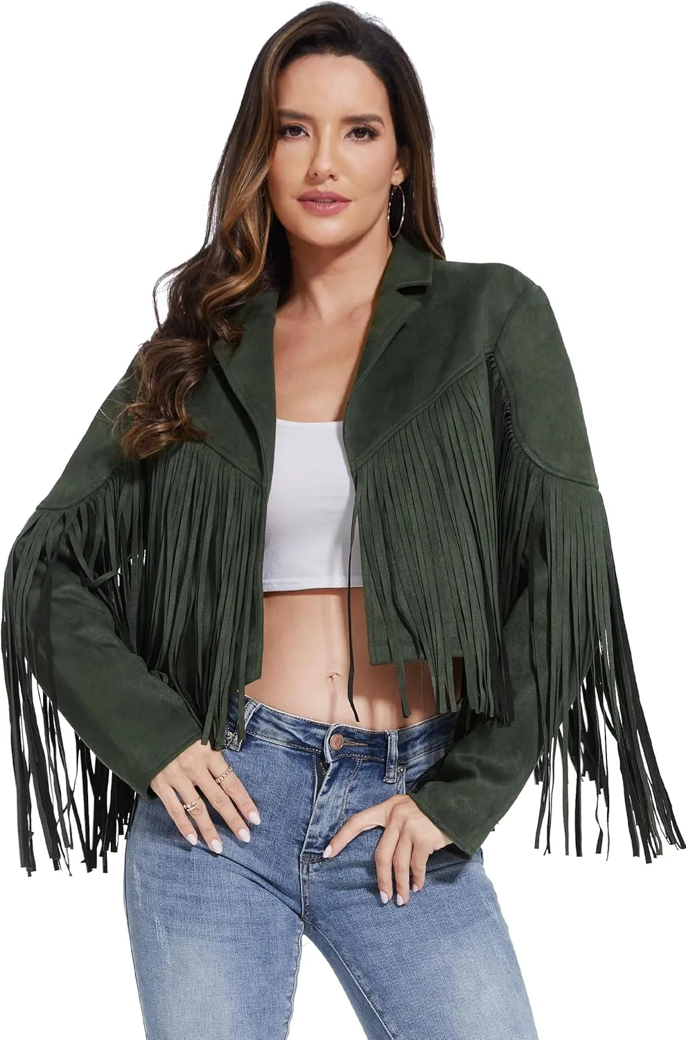Fahsyee Women's Fringe Leather Jackets - Suede Faux Motocycle Biker Cropped Coat Vegan Blazer Pleather Fashion Tassel S-XXL