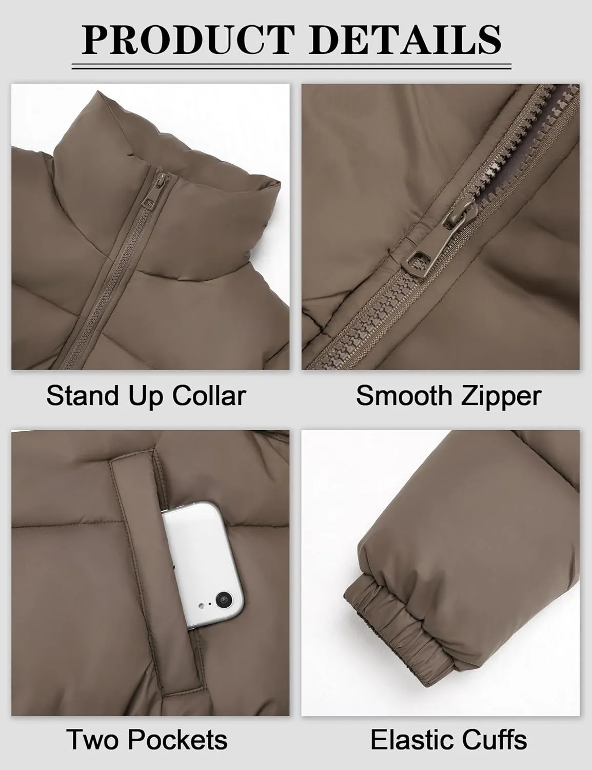 Fengbay Womens Puffer Jacket Long Sleeve Zip Cropped Jacket Short Lightweight Outwear Womens Winter Coats With Pockets