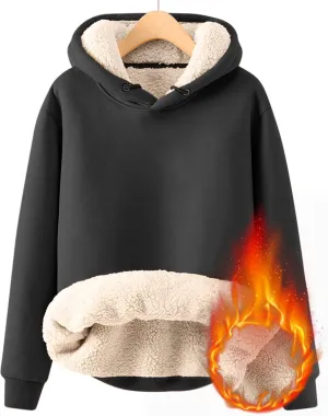 Fenleo Womens Hoodies Winter Warm Sherpa Lined Sweatshirts Casual Thick Long Sleeve Pullover Hooded Sweatshirt