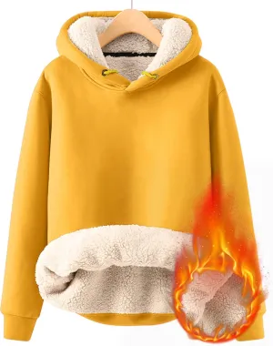 Fenleo Womens Hoodies Winter Warm Sherpa Lined Sweatshirts Casual Thick Long Sleeve Pullover Hooded Sweatshirt