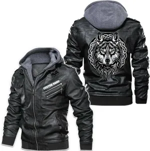 Fenrir Wolf Viking Norse Norsemen Odins Wolf on Men Personalized Men PU Leather Vest Jacket Coat Motorcycle