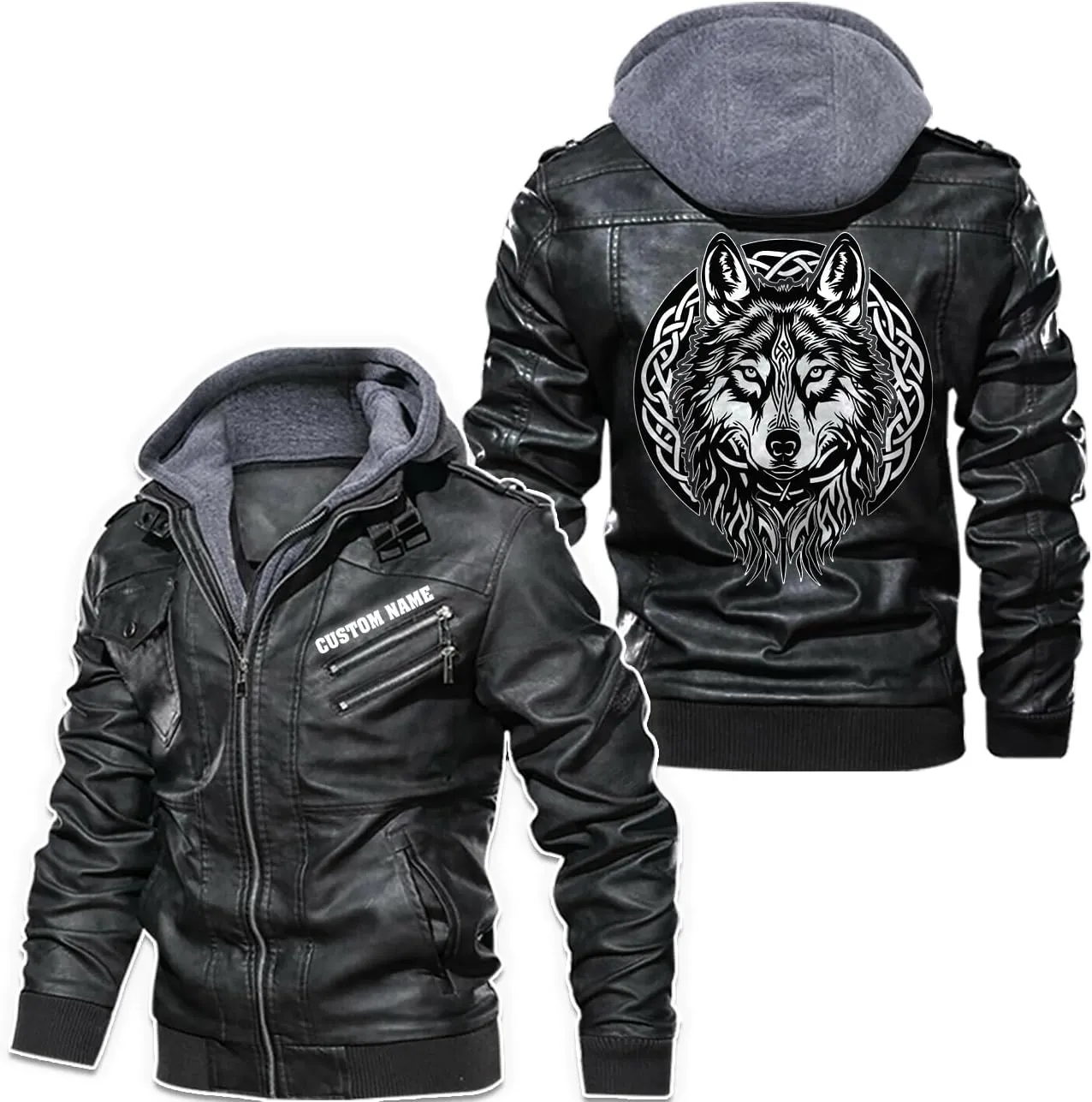 Fenrir Wolf Viking Norse Norsemen Odins Wolf on Men Personalized Men PU Leather Vest Jacket Coat Motorcycle