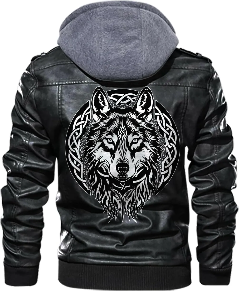 Fenrir Wolf Viking Norse Norsemen Odins Wolf on Men Personalized Men PU Leather Vest Jacket Coat Motorcycle