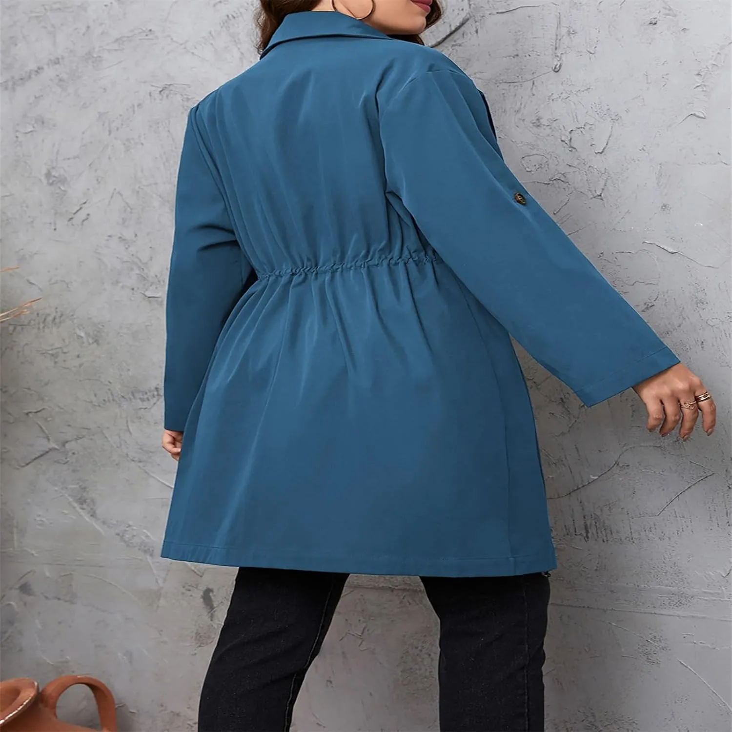 FEORJGP Womens Plus Size Long Trench Coat Jacket Lapel Double Breasted Coat Long Sleeve Overcoat with Belt Windproof Outwear