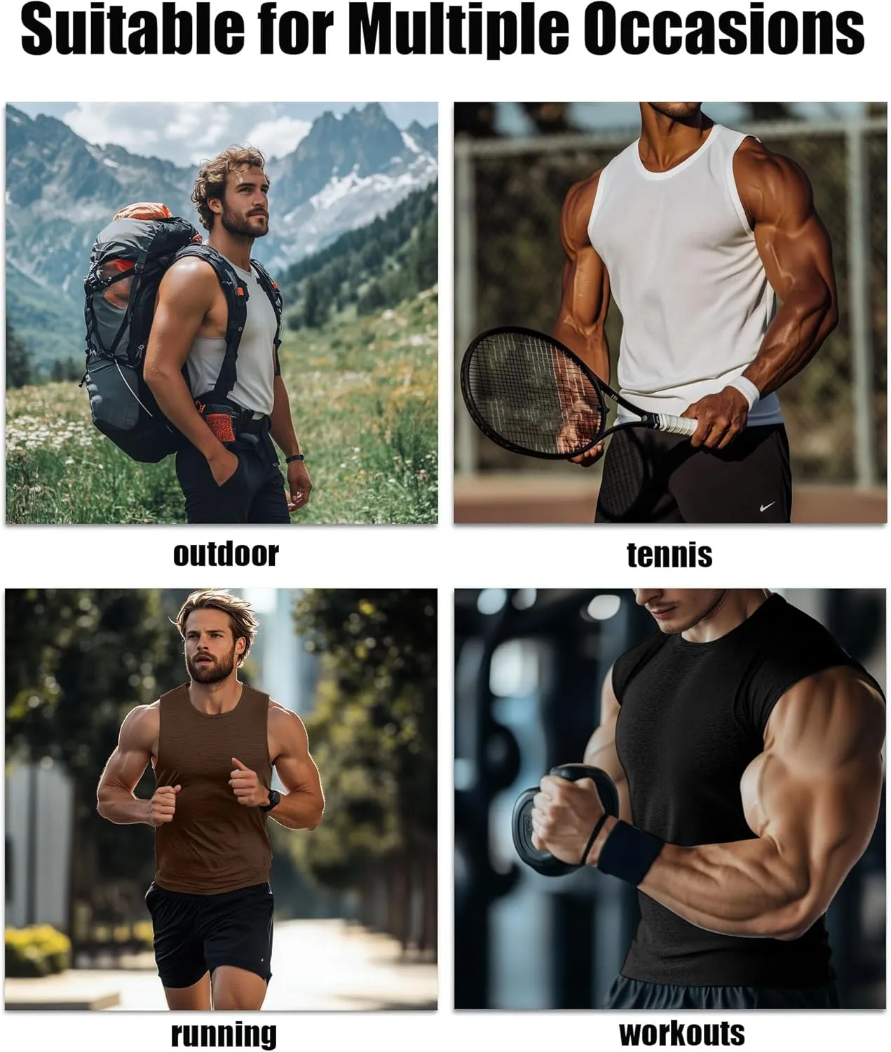 Ficerd 3 Pack Men's Big and Tall Tank Tops Workout Gym Muscle Plus Size T Shirts Sleeveless Fitness Athletic Oversized Tee