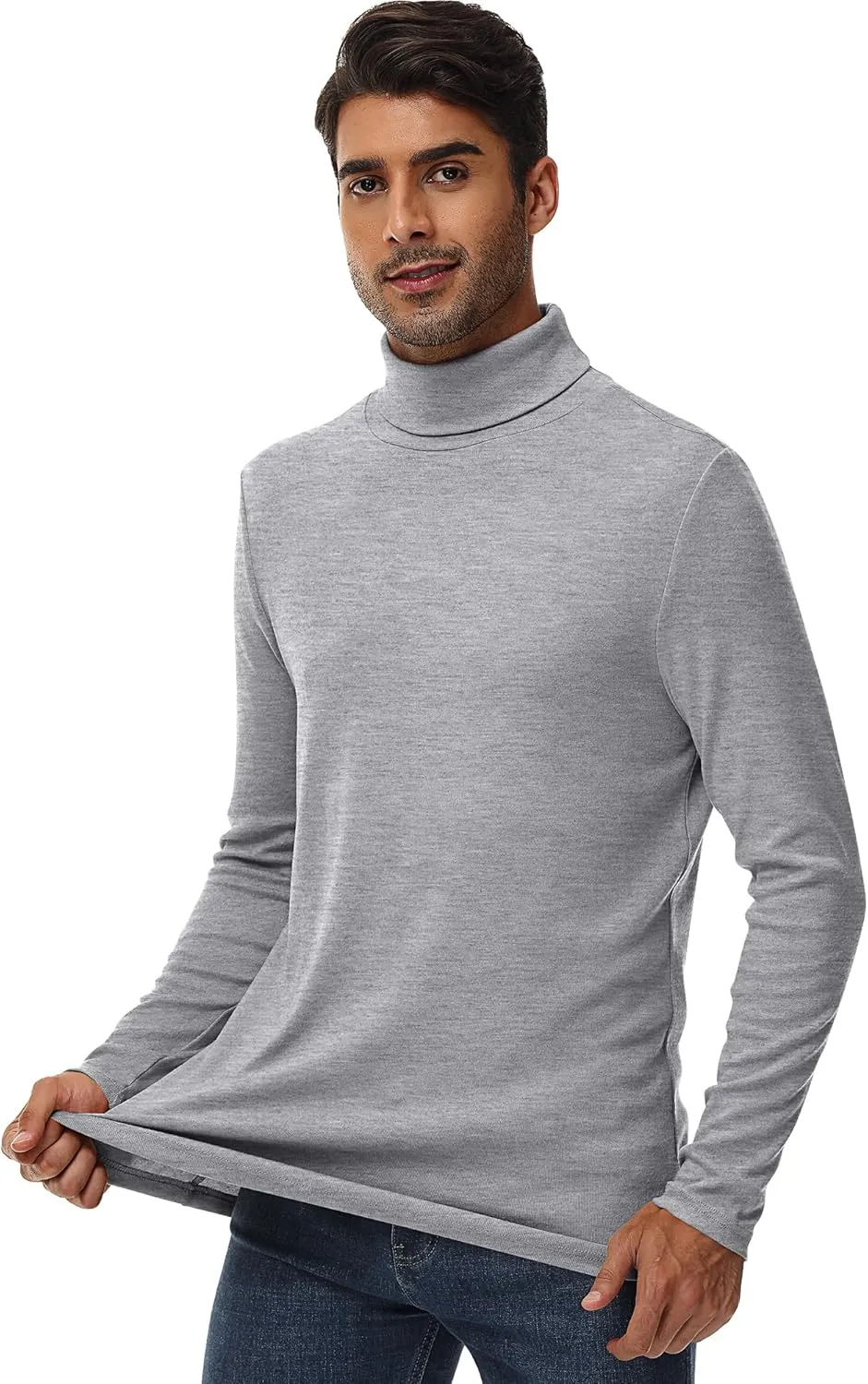 Ficerd 3 Pack Men's Turtleneck Shirts, Long Sleeve Cotton Pullover Sweaters Mock Neck Knitted T Shirt Basic Slim Fit Tee Tops