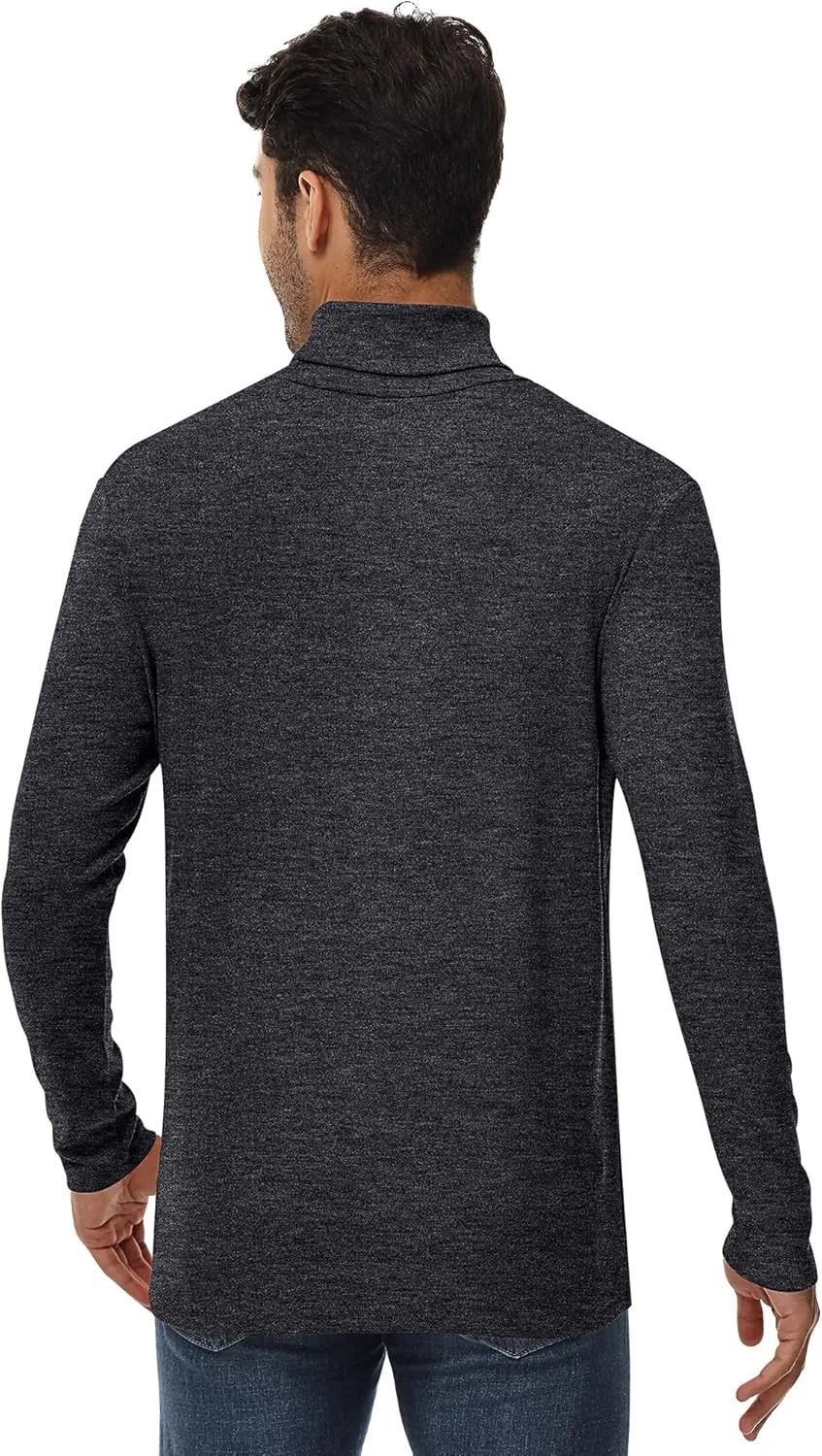 Ficerd 3 Pack Men's Turtleneck Shirts, Long Sleeve Cotton Pullover Sweaters Mock Neck Knitted T Shirt Basic Slim Fit Tee Tops