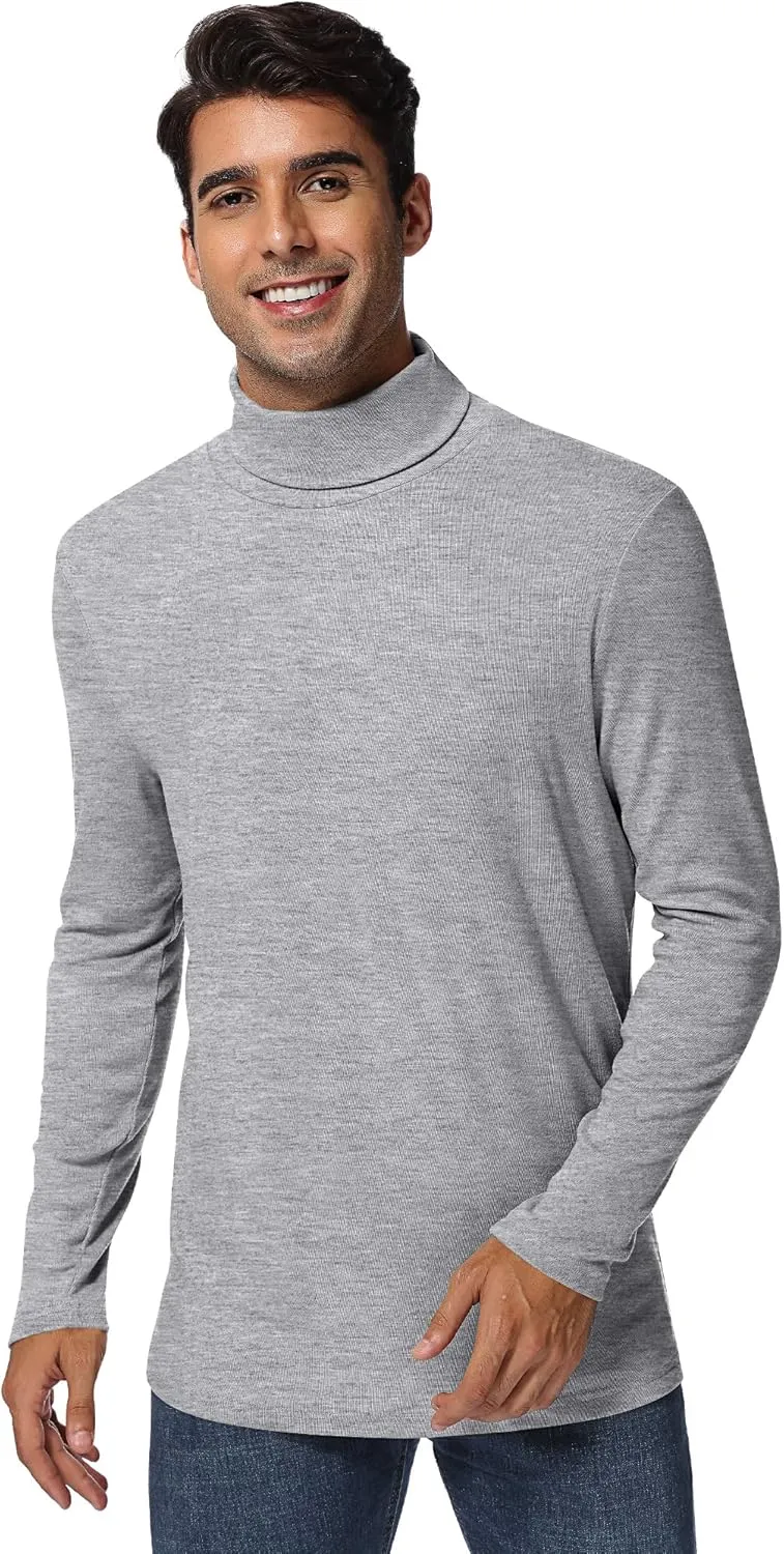 Ficerd 3 Pack Men's Turtleneck Shirts, Long Sleeve Cotton Pullover Sweaters Mock Neck Knitted T Shirt Basic Slim Fit Tee Tops