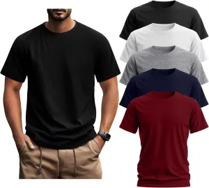 Ficerd 5 Pack Men's Big and Tall Shirts Short Sleeve Cotton Tee Summer Crew Neck Oversize Top Loose Fit Shirt Multipack