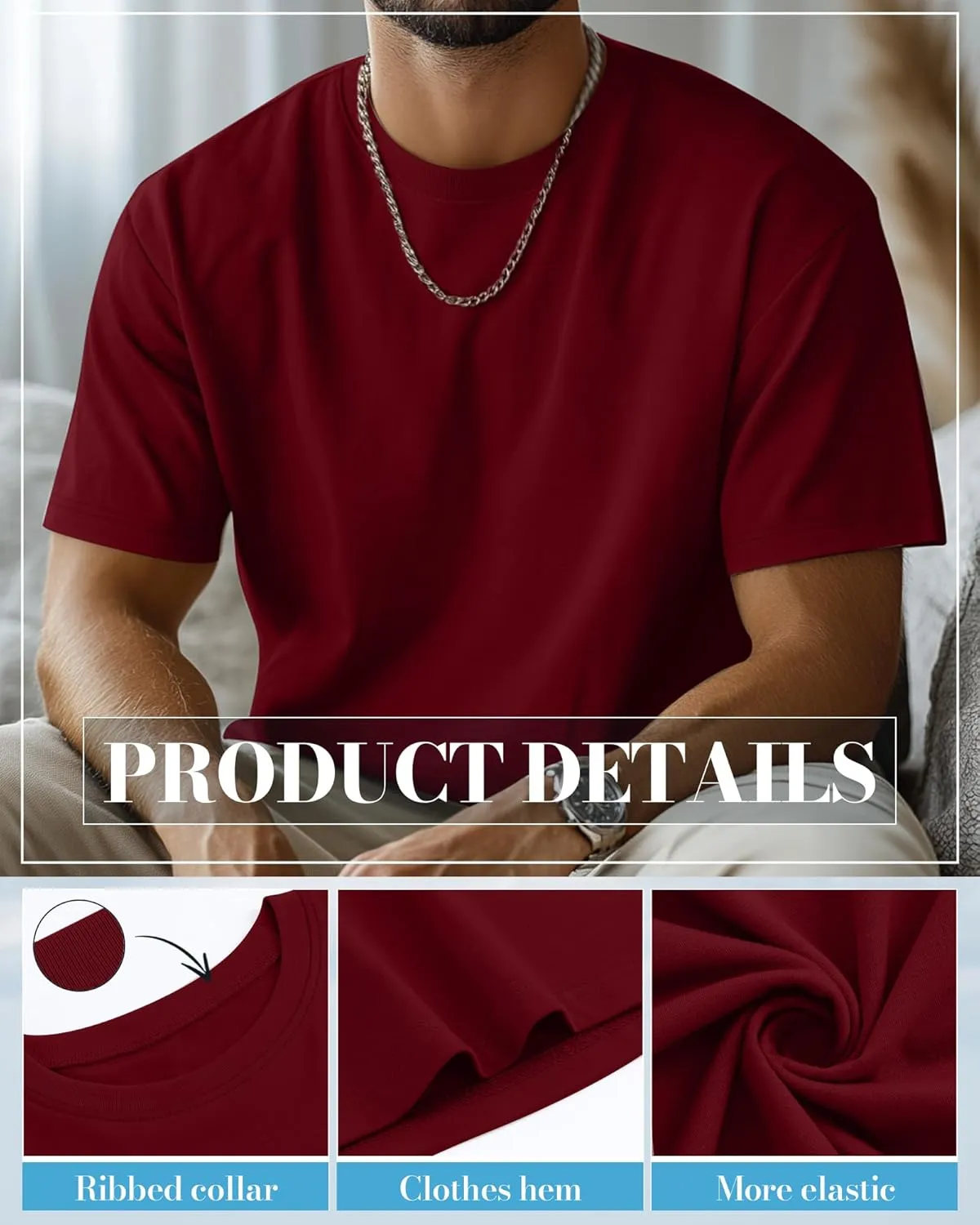 Ficerd 5 Pack Men's Big and Tall Shirts Short Sleeve Cotton Tee Summer Crew Neck Oversize Top Loose Fit Shirt Multipack