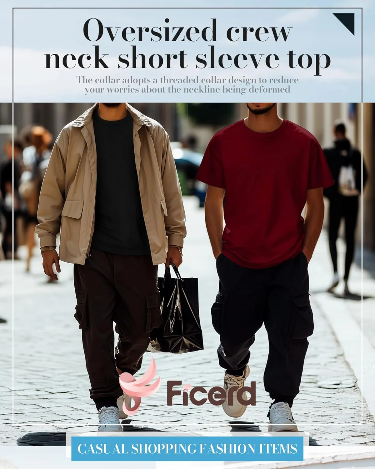 Ficerd 5 Pack Men's Big and Tall Shirts Short Sleeve Cotton Tee Summer Crew Neck Oversize Top Loose Fit Shirt Multipack