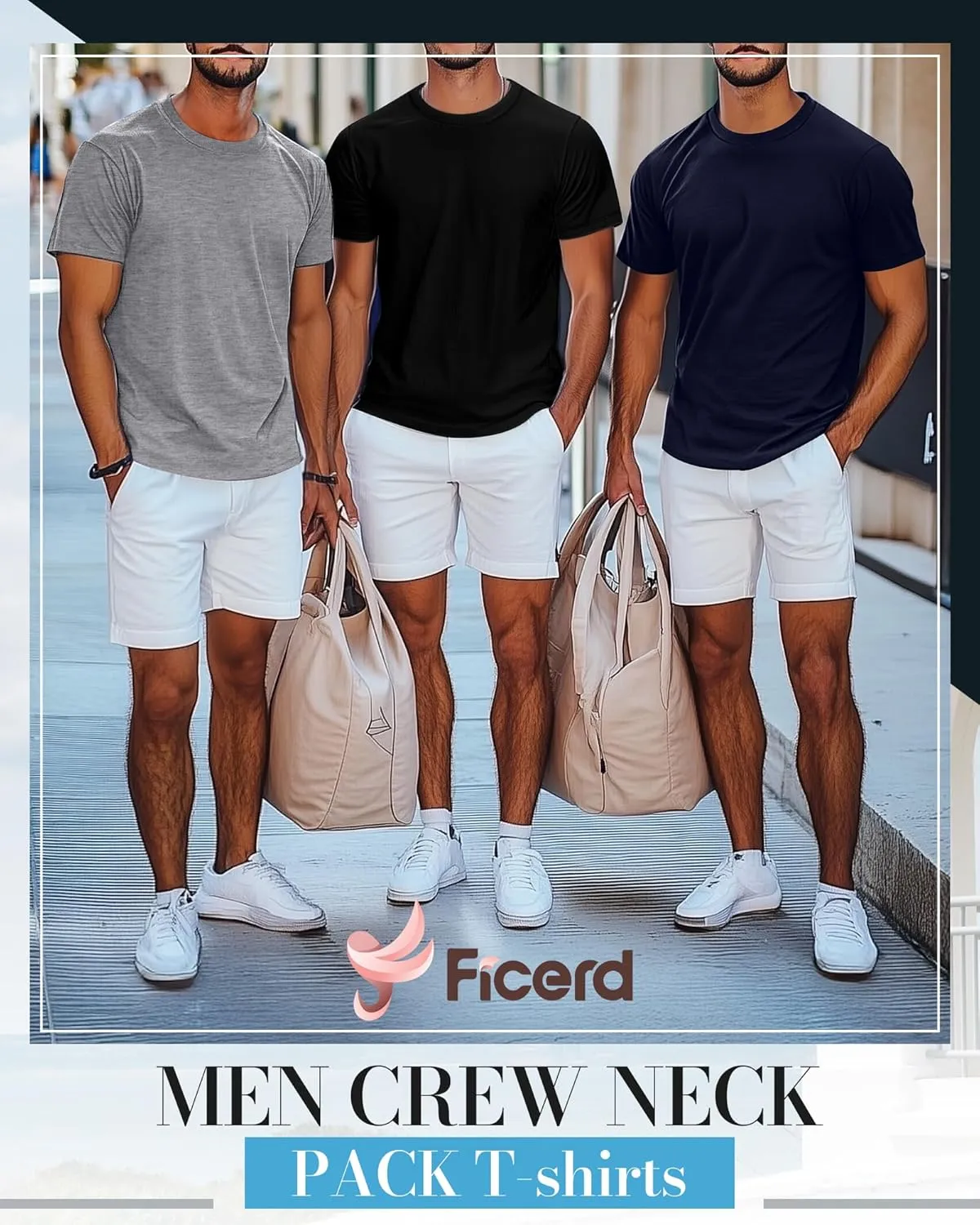 Ficerd 5 Pack Men's Big and Tall Shirts Short Sleeve Cotton Tee Summer Crew Neck Oversize Top Loose Fit Shirt Multipack