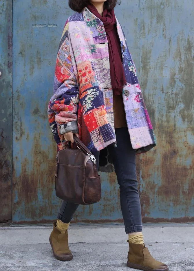 Fine plus size snow jackets prints overcoat patchwork color v neck womens coats