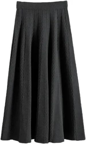 Fjnbbiot Women A Line Knitted Sweater Skirts Elastic High Waist Woman Midi Maxi Skirts Autumn Winter Female Pleated Skirts