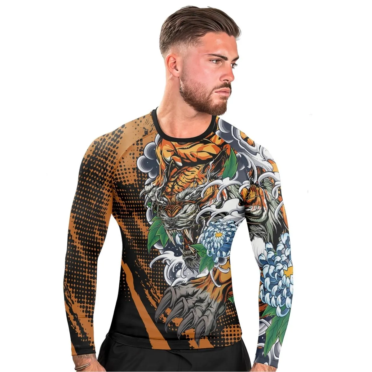 Flower Tiger Long Sleeve Rash Guard
