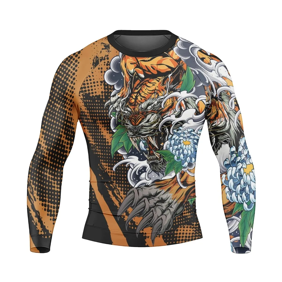 Flower Tiger Long Sleeve Rash Guard