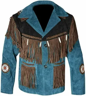 Fringe Jacket Men - Brown Western Cowboy Indian Leather Native American Suede Jacket Men