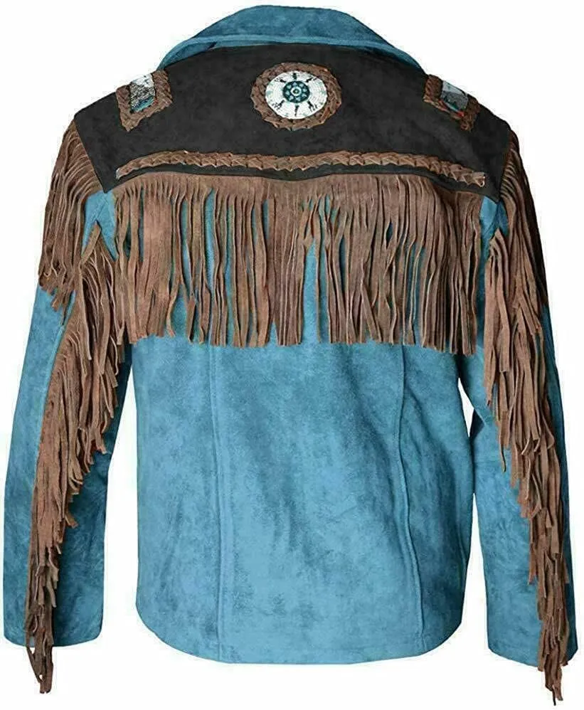 Fringe Jacket Men - Brown Western Cowboy Indian Leather Native American Suede Jacket Men