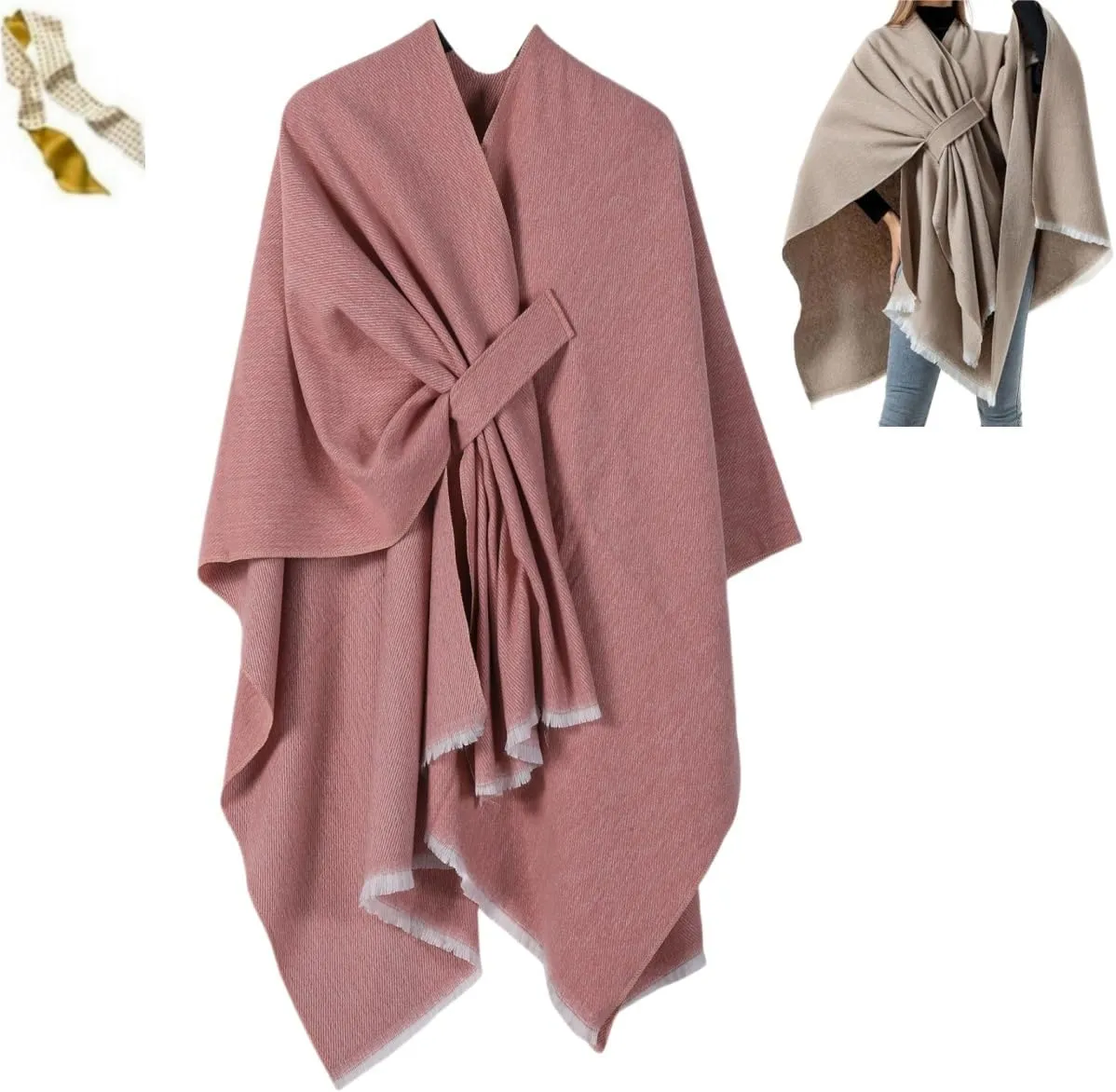 Front Wrap Cardigan Shawl Plus Size,Women's Open Front Versatile Shawls Warm Soft Cape,Knitted Poncho Cloak for Fall Winter