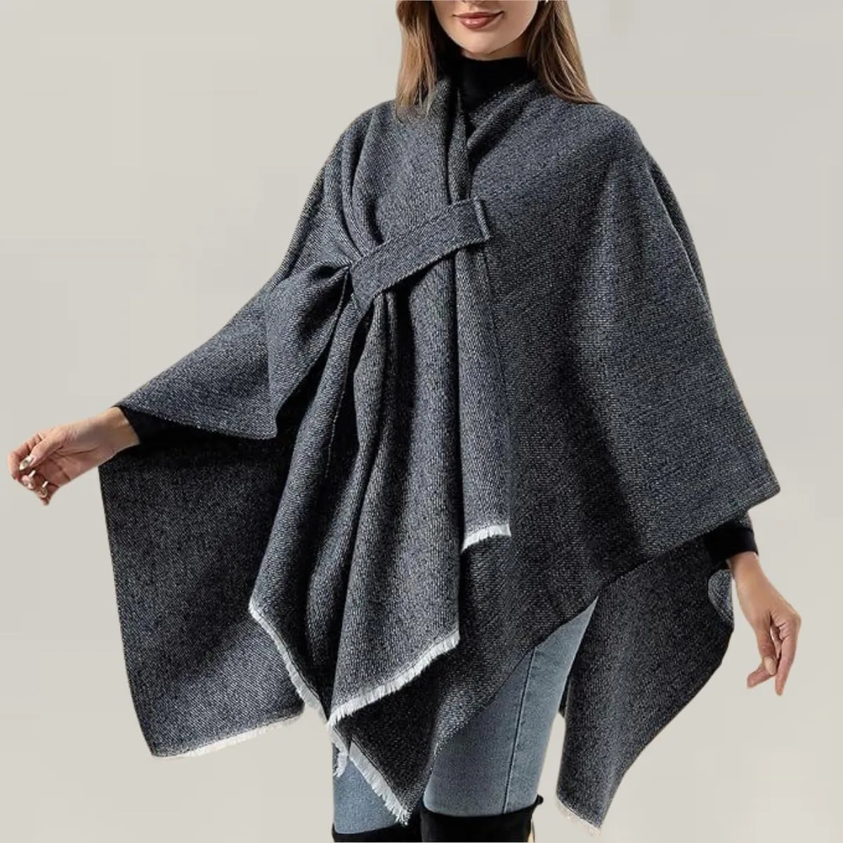 Front Wrap Cardigan Shawl Plus Size,Women's Open Front Versatile Shawls Warm Soft Cape,Knitted Poncho Cloak for Fall Winter