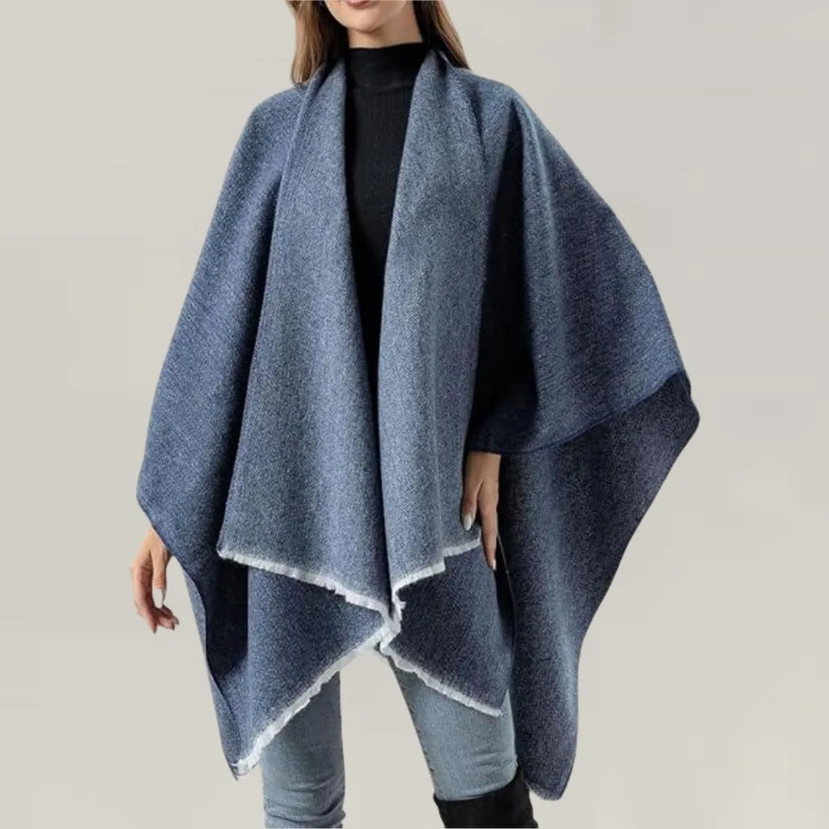 Front Wrap Cardigan Shawl Plus Size,Women's Open Front Versatile Shawls Warm Soft Cape,Knitted Poncho Cloak for Fall Winter