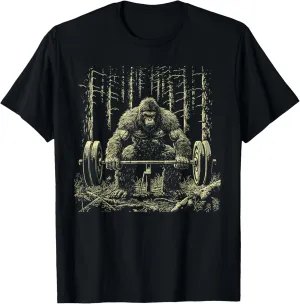 Funny Sasquatch Deadlifting Weights Gym Workout Graphic T-Shirt