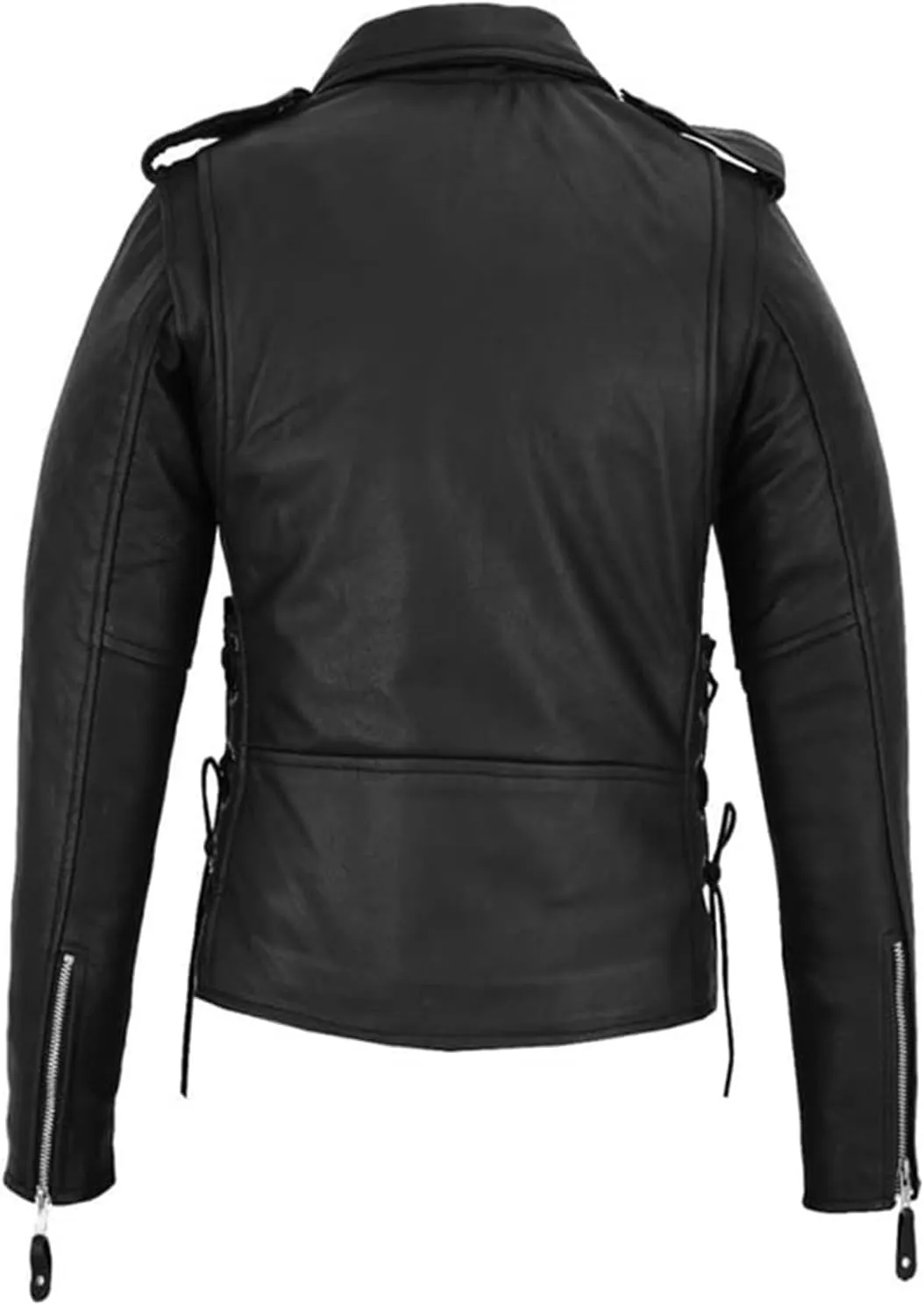 GARGOYLE BELLS Womens Motorcycle Jacket Classic Cowhide Leather Jacket with Lace Sided Leather Biker Coat for Women