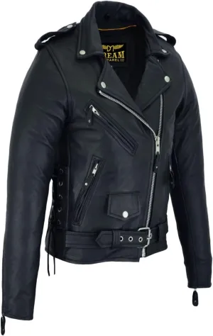 GARGOYLE BELLS Womens Motorcycle Jacket Classic Cowhide Leather Jacket with Lace Sided Leather Biker Coat for Women