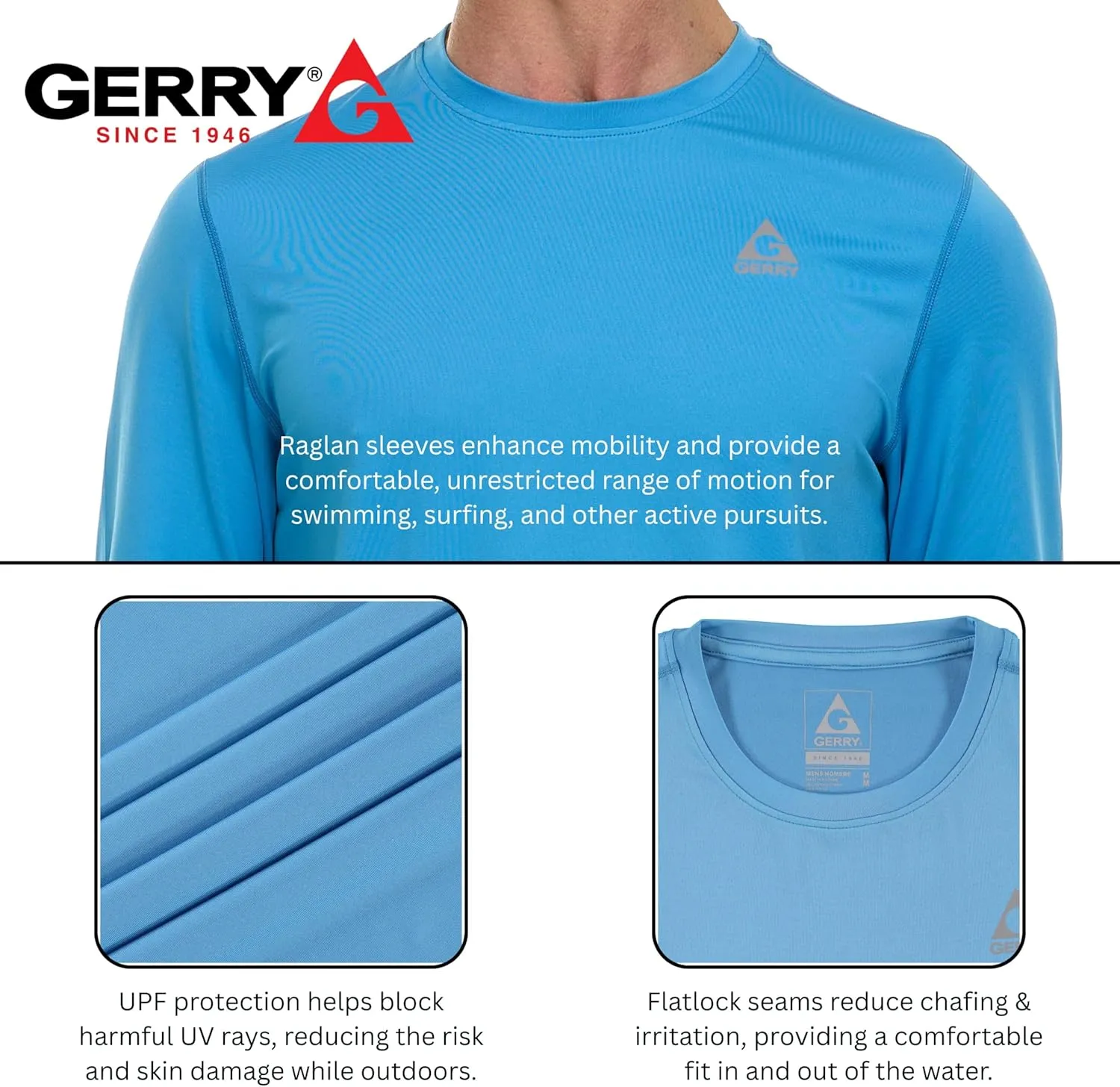 Gerry Rash Guard for Men, Long Sleeve Mens Swim Shirt, Fishing Hiking UPF  50 UV Protection