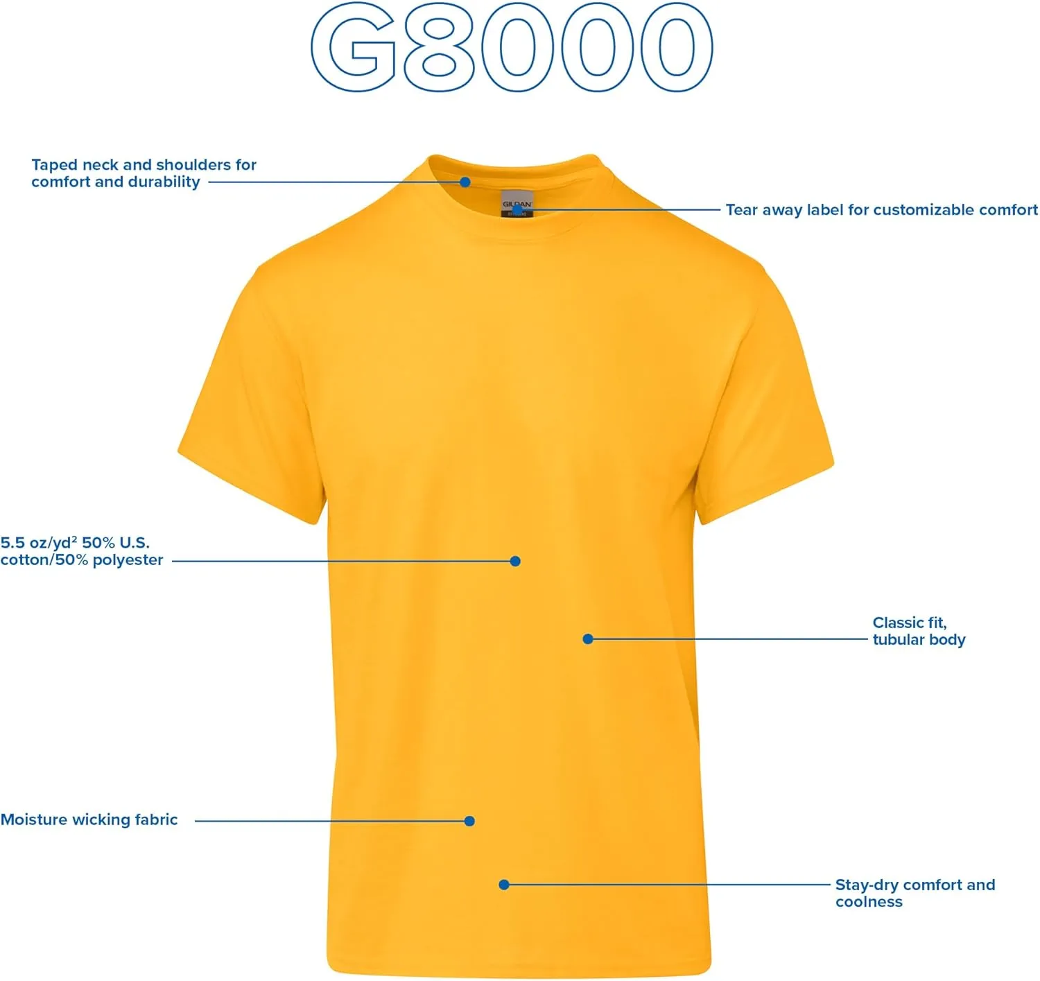 Gildan Unisex Adult Dryblend T-Shirt, Style G8000, Multipack