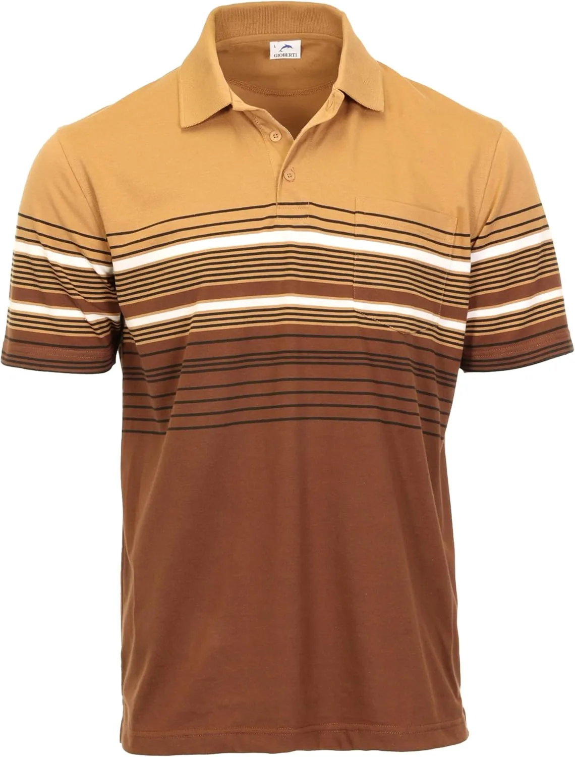 Gioberti Mens Striped Polo Shirt with Pocket - Yarn Dye
