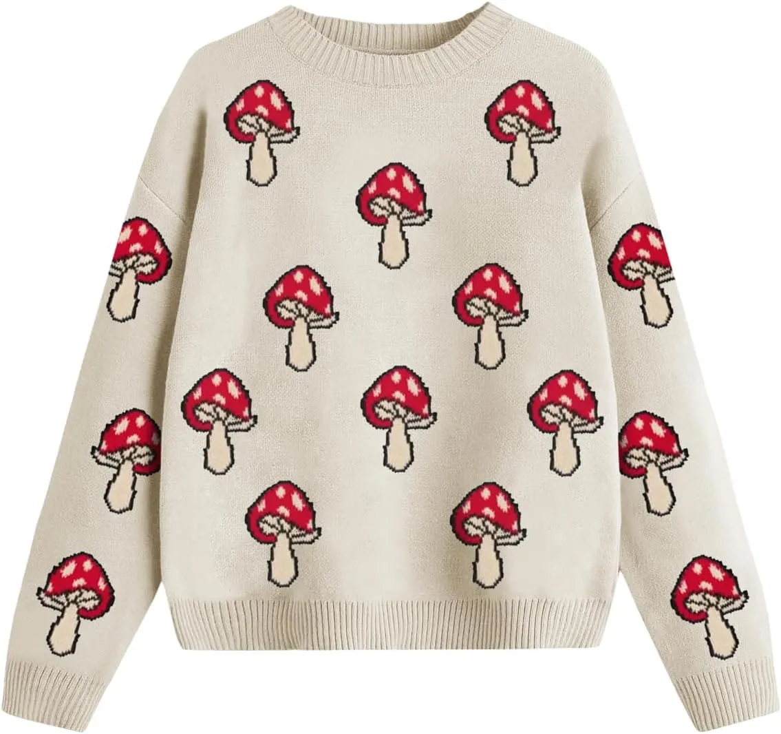 Girls Fall Sweaters Pattern Casual Crewneck Long Sleeve Knit Pullover Tops for Kids Size 5-14 Years
