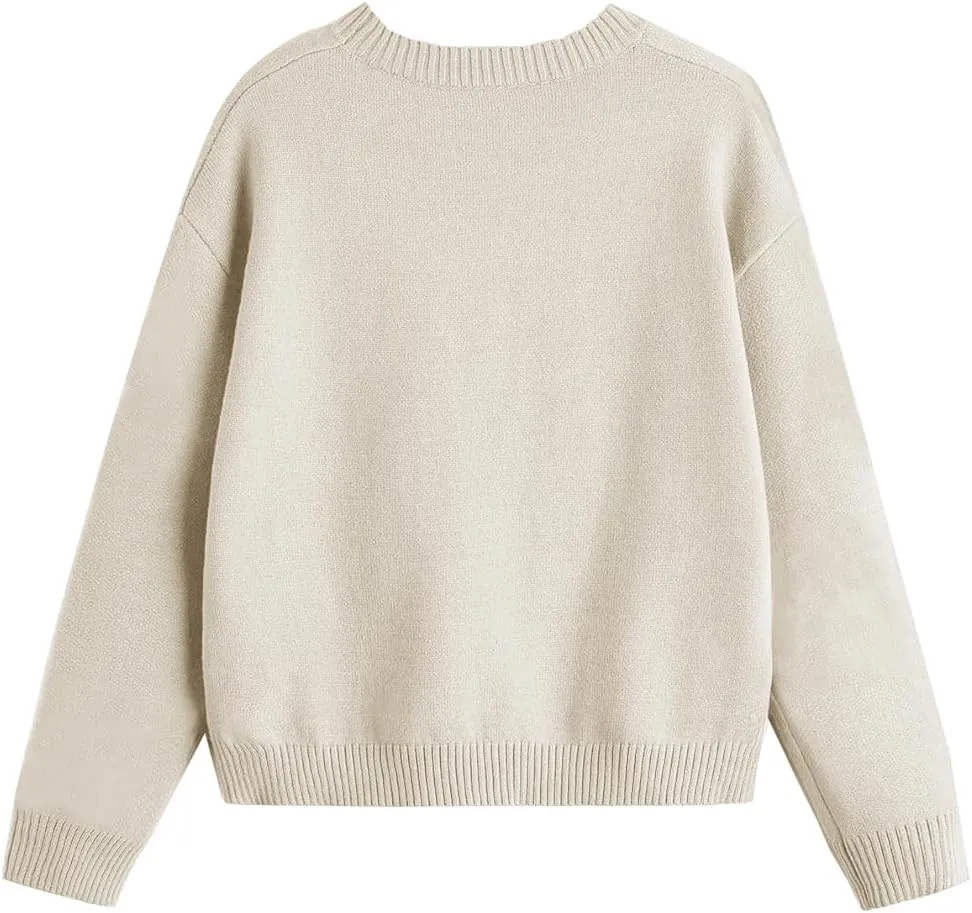 Girls Fall Sweaters Pattern Casual Crewneck Long Sleeve Knit Pullover Tops for Kids Size 5-14 Years