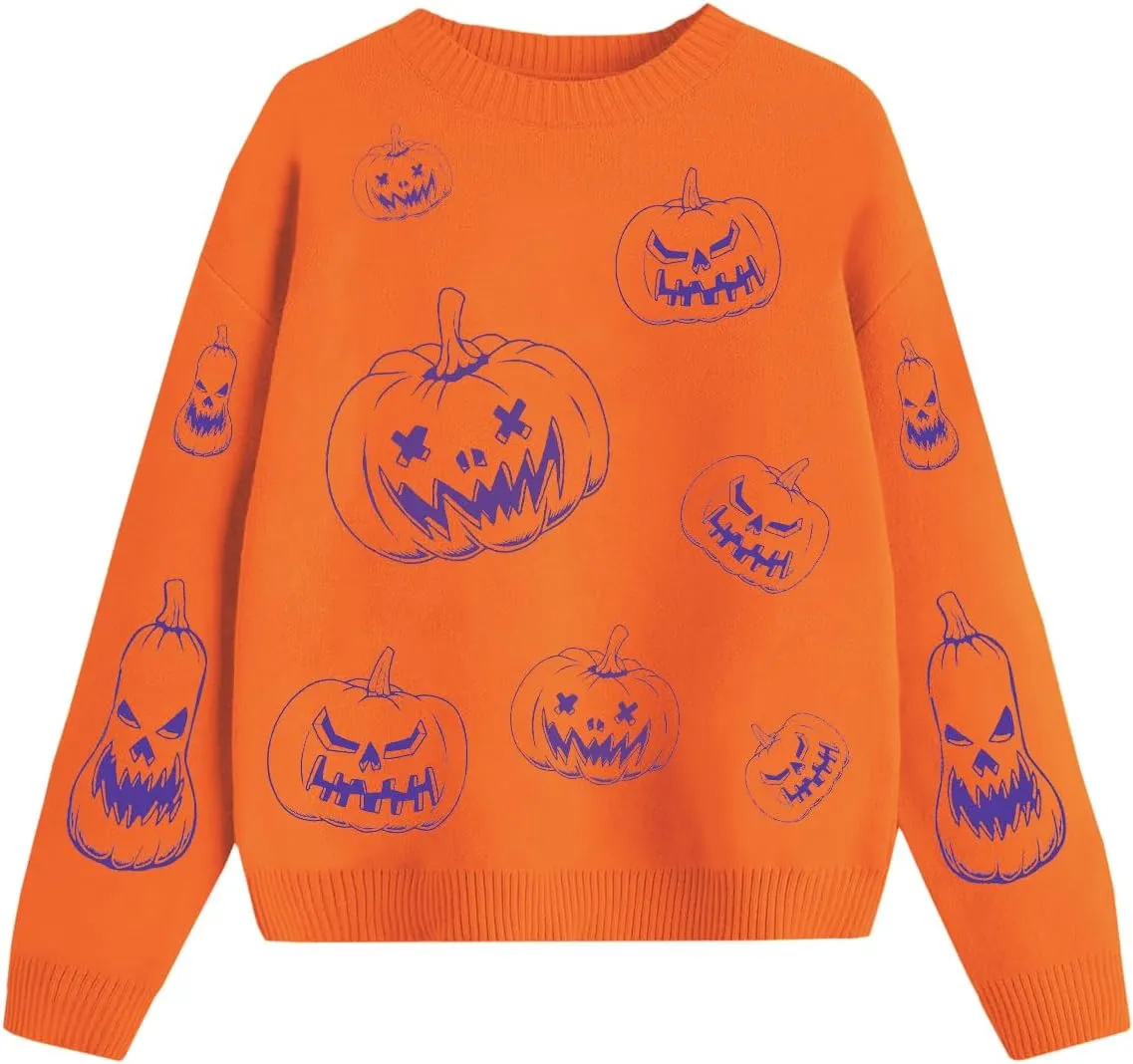 Girls Fall Sweaters Pattern Casual Crewneck Long Sleeve Knit Pullover Tops for Kids Size 5-14 Years