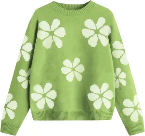 Girls Fall Sweaters Pattern Casual Crewneck Long Sleeve Knit Pullover Tops for Kids Size 5-14 Years