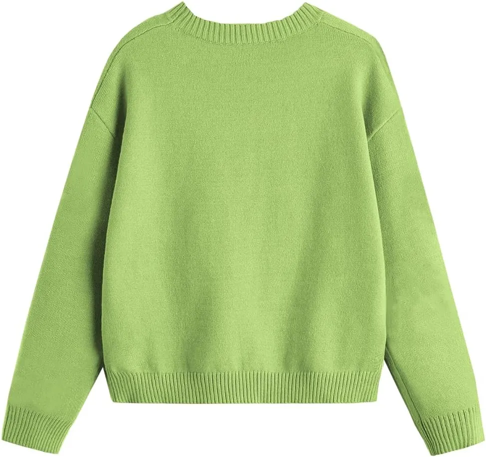 Girls Fall Sweaters Pattern Casual Crewneck Long Sleeve Knit Pullover Tops for Kids Size 5-14 Years